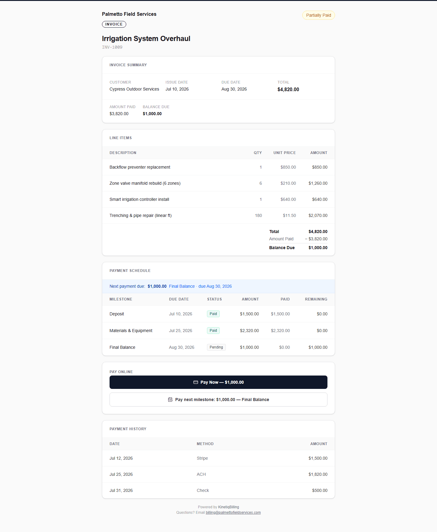 Payment Page screen in KinetiqBilling